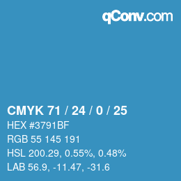 カラーコード: CMYK 71 / 24 / 0 / 25 | qconv.com