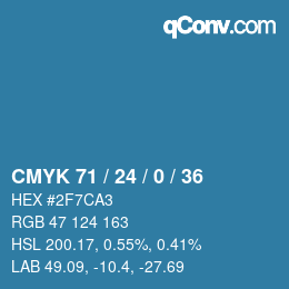 カラーコード: CMYK 71 / 24 / 0 / 36 | qconv.com