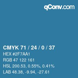 カラーコード: CMYK 71 / 24 / 0 / 37 | qconv.com