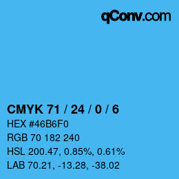 カラーコード: CMYK 71 / 24 / 0 / 6 | qconv.com