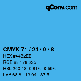 カラーコード: CMYK 71 / 24 / 0 / 8 | qconv.com