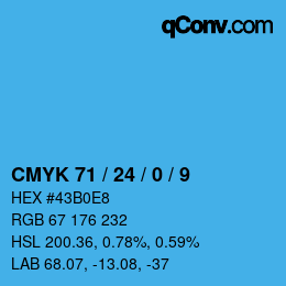 カラーコード: CMYK 71 / 24 / 0 / 9 | qconv.com