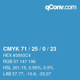 カラーコード: CMYK 71 / 25 / 0 / 23 | qconv.com