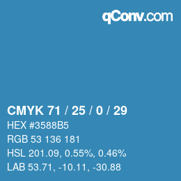 Farbcode: CMYK 71 / 25 / 0 / 29 | qconv.com