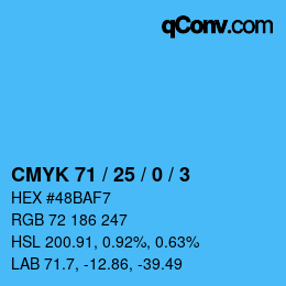 カラーコード: CMYK 71 / 25 / 0 / 3 | qconv.com