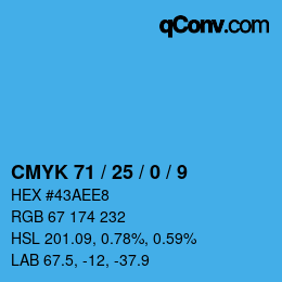 颜色代码: CMYK 71 / 25 / 0 / 9 | qconv.com