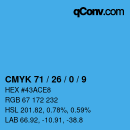 颜色代码: CMYK 71 / 26 / 0 / 9 | qconv.com