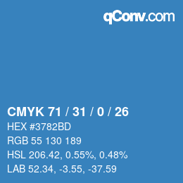 颜色代码: CMYK 71 / 31 / 0 / 26 | qconv.com