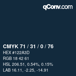 カラーコード: CMYK 71 / 31 / 0 / 76 | qconv.com