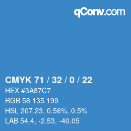 カラーコード: CMYK 71 / 32 / 0 / 22 | qconv.com
