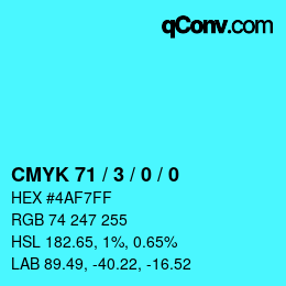 Color code: CMYK 71 / 3 / 0 / 0 | qconv.com