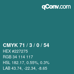 Color code: CMYK 71 / 3 / 0 / 54 | qconv.com