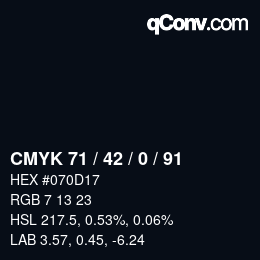 Farbcode: CMYK 71 / 42 / 0 / 91 | qconv.com