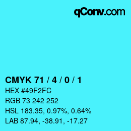 カラーコード: CMYK 71 / 4 / 0 / 1 | qconv.com