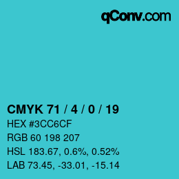 Color code: CMYK 71 / 4 / 0 / 19 | qconv.com