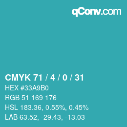 カラーコード: CMYK 71 / 4 / 0 / 31 | qconv.com