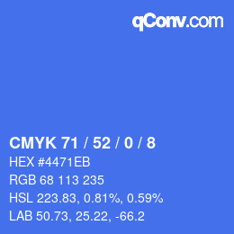 Color code: CMYK 71 / 52 / 0 / 8 | qconv.com