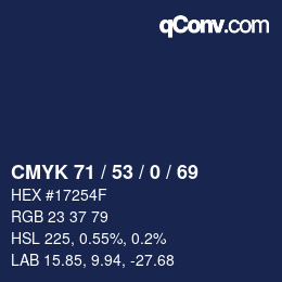カラーコード: CMYK 71 / 53 / 0 / 69 | qconv.com