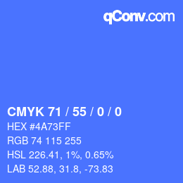 颜色代码: CMYK 71 / 55 / 0 / 0 | qconv.com
