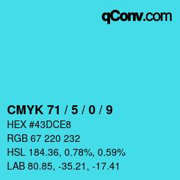 カラーコード: CMYK 71 / 5 / 0 / 9 | qconv.com