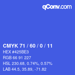 Color code: CMYK 71 / 60 / 0 / 11 | qconv.com