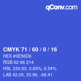 カラーコード: CMYK 71 / 60 / 0 / 16 | qconv.com
