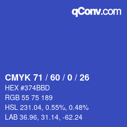カラーコード: CMYK 71 / 60 / 0 / 26 | qconv.com