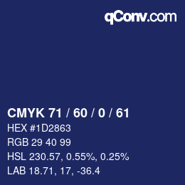 颜色代码: CMYK 71 / 60 / 0 / 61 | qconv.com
