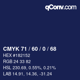 カラーコード: CMYK 71 / 60 / 0 / 68 | qconv.com