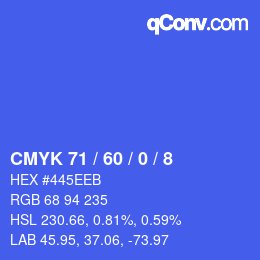 カラーコード: CMYK 71 / 60 / 0 / 8 | qconv.com