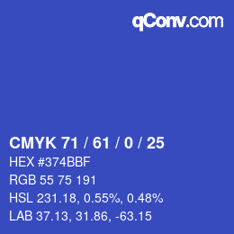 颜色代码: CMYK 71 / 61 / 0 / 25 | qconv.com