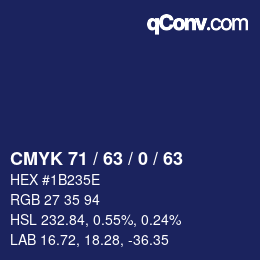 カラーコード: CMYK 71 / 63 / 0 / 63 | qconv.com