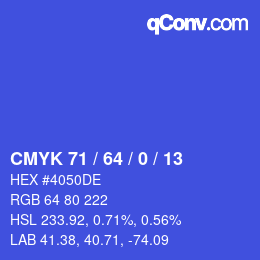 Color code: CMYK 71 / 64 / 0 / 13 | qconv.com