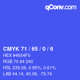 カラーコード: CMYK 71 / 65 / 0 / 6 | qconv.com