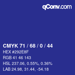 Color code: CMYK 71 / 68 / 0 / 44 | qconv.com