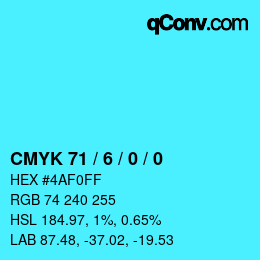 カラーコード: CMYK 71 / 6 / 0 / 0 | qconv.com