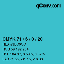 カラーコード: CMYK 71 / 6 / 0 / 20 | qconv.com