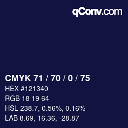Color code: CMYK 71 / 70 / 0 / 75 | qconv.com