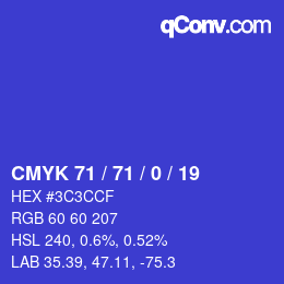 Color code: CMYK 71 / 71 / 0 / 19 | qconv.com