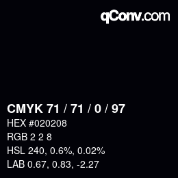 颜色代码: CMYK 71 / 71 / 0 / 97 | qconv.com