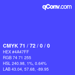 カラーコード: CMYK 71 / 72 / 0 / 0 | qconv.com