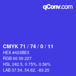 颜色代码: CMYK 71 / 74 / 0 / 11 | qconv.com
