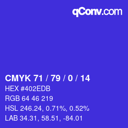 颜色代码: CMYK 71 / 79 / 0 / 14 | qconv.com