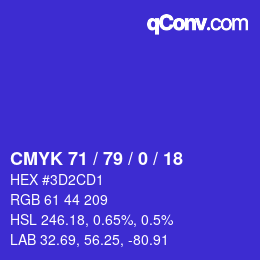 Farbcode: CMYK 71 / 79 / 0 / 18 | qconv.com