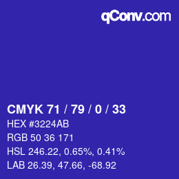 Color code: CMYK 71 / 79 / 0 / 33 | qconv.com