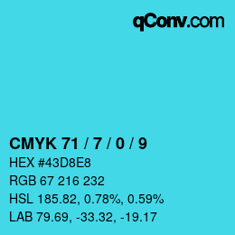 颜色代码: CMYK 71 / 7 / 0 / 9 | qconv.com