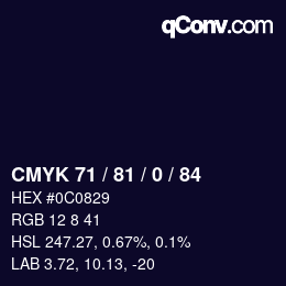 Color code: CMYK 71 / 81 / 0 / 84 | qconv.com