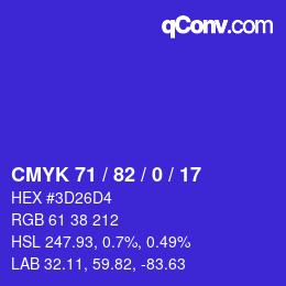 Color code: CMYK 71 / 82 / 0 / 17 | qconv.com