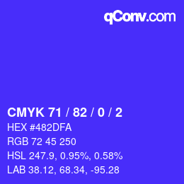 カラーコード: CMYK 71 / 82 / 0 / 2 | qconv.com