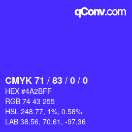 颜色代码: CMYK 71 / 83 / 0 / 0 | qconv.com
